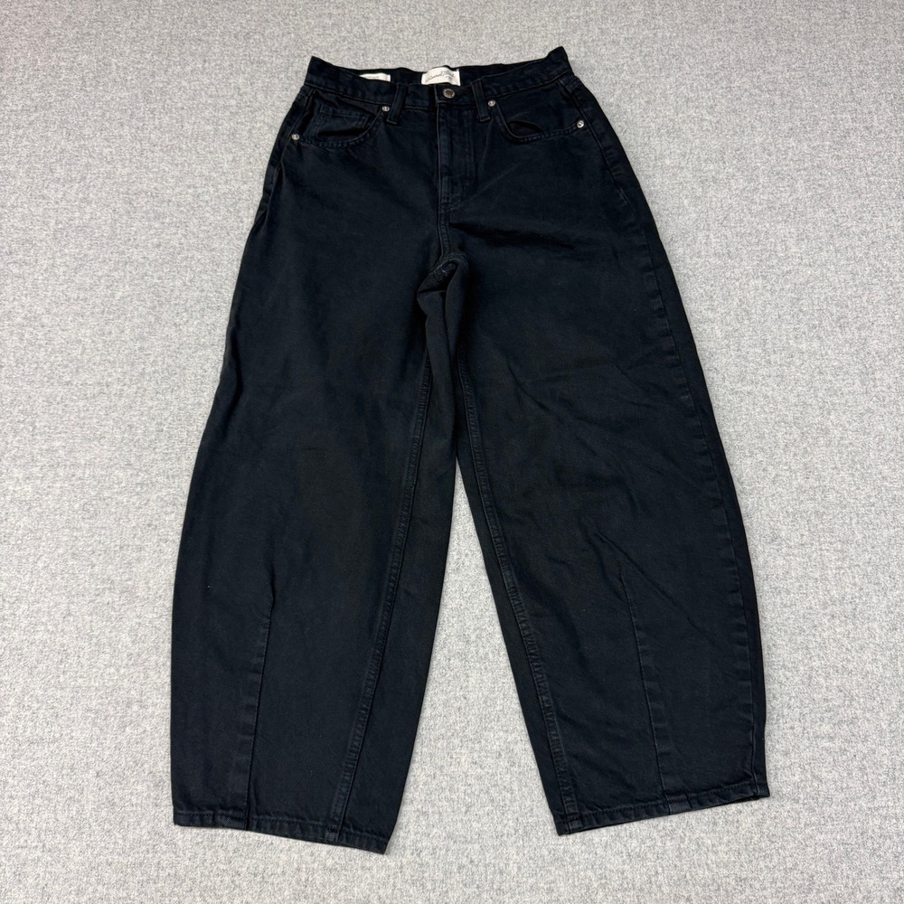 Universal Thread Barrel Jeans 2 Black High Rise Wide Leg 100% Cotton Denim Pants